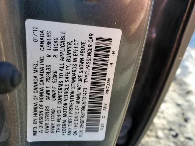 Photo 10 from auction – 2012 HONDA CIVIC EXL with VIN 2HGFB2F99CH331473