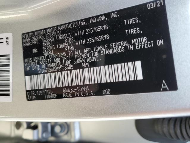 Photo 10 from auction – 2021 TOYOTA HIGHLANDER with VIN 5TDGZRBH5MS538689