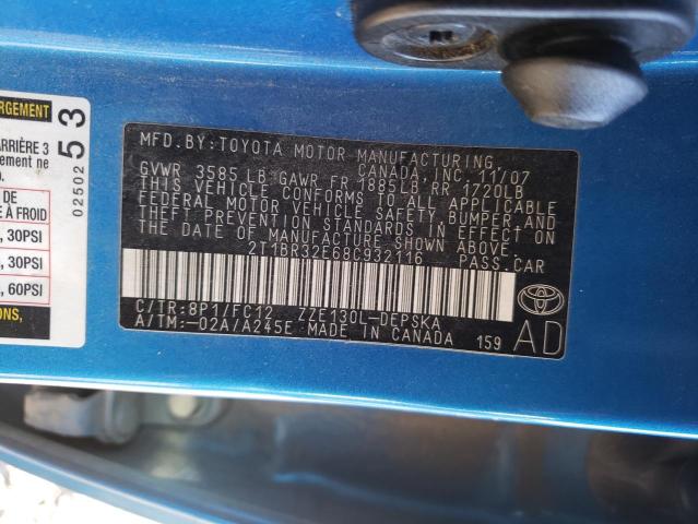 Photo 10 from auction – 2008 TOYOTA COROLLA CE with VIN 2T1BR32E68C932116