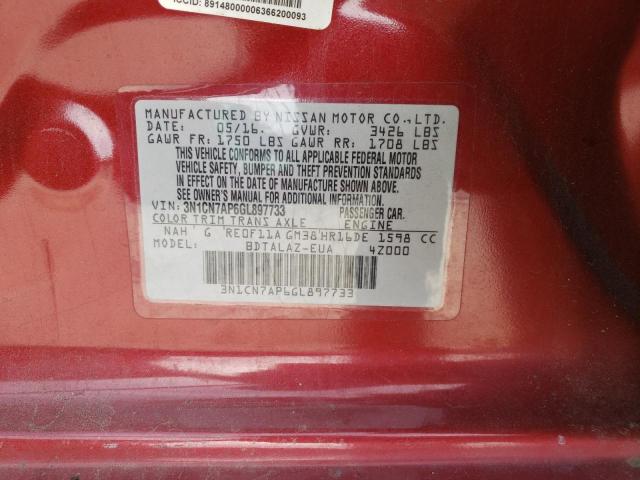Photo 10 from auction – 2016 NISSAN VERSA S with VIN 3N1CN7AP6GL897733
