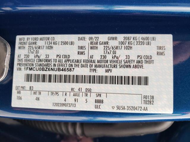Photo 10 from auction – 2022 FORD ESCAPE SE with VIN 1FMCU0BZ6NUB46587