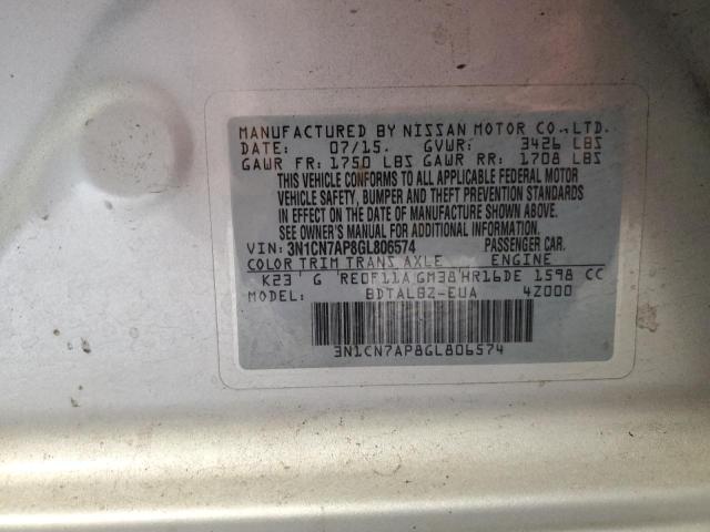Photo 10 from auction – 2016 NISSAN VERSA S with VIN 3N1CN7AP8GL806574