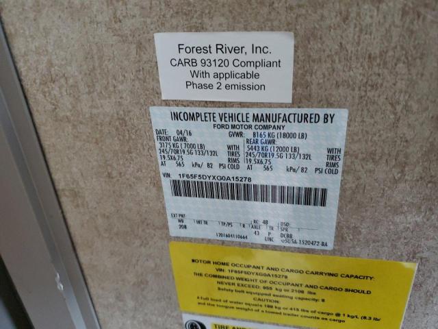 Photo 10 from auction – 2016 COACH CAMPER with VIN 1F65F5DYXG0A15278