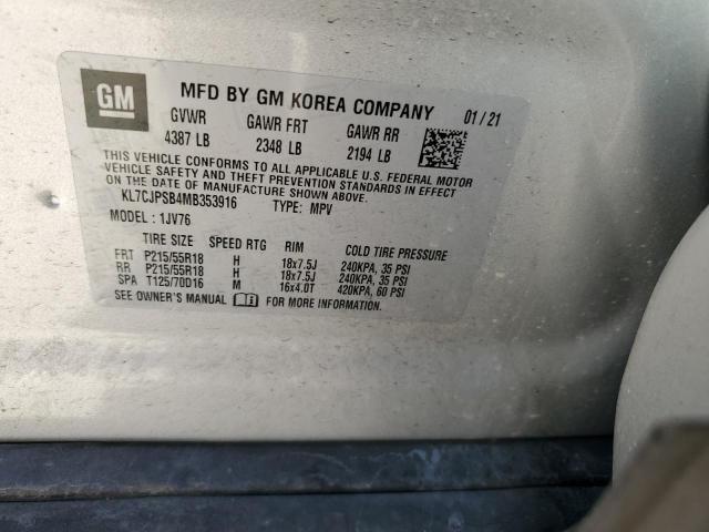 Photo 10 from auction – 2021 CHEVROLET TRAX 1LT with VIN KL7CJPSB4MB353916