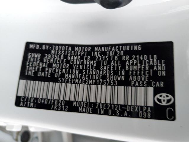 Photo 10 from auction – 2021 TOYOTA COROLLA LE with VIN 5YFEPMAE2MP175753