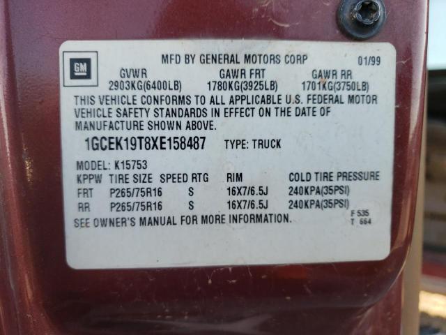 Photo 10 from auction – 1999 CHEVROLET SILVERADO with VIN 1GCEK19T8XE158487