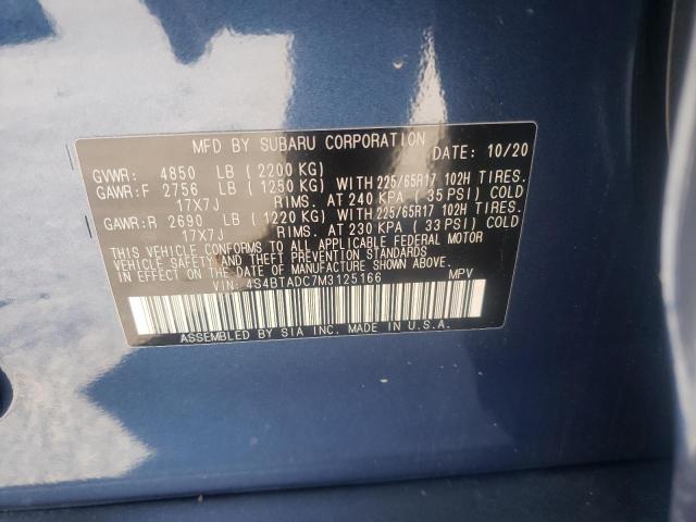 Photo 10 from auction – 2021 SUBARU OUTBACK PR with VIN 4S4BTADC7M3125166