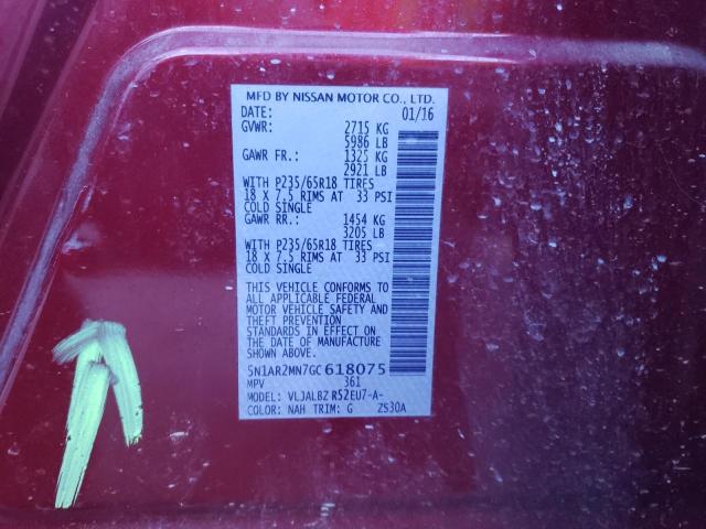 Photo 10 from auction – 2016 NISSAN PATHFINDER with VIN 5N1AR2MN7GC618075