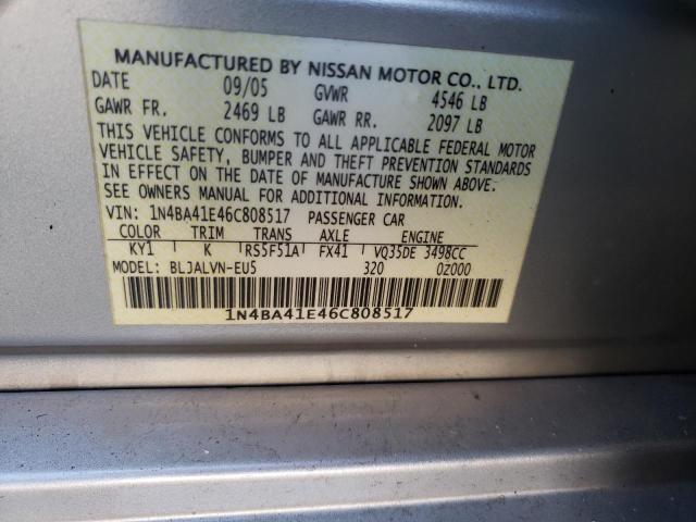 Photo 10 from auction – 2006 NISSAN MAXIMA SE with VIN 1N4BA41E46C808517