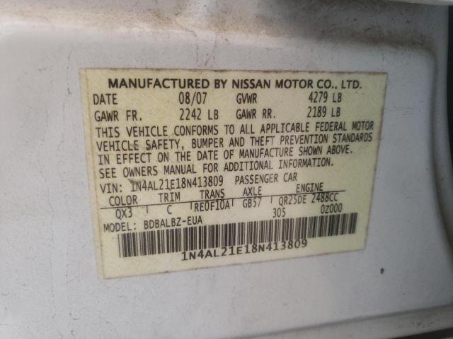 Photo 10 from auction – 2008 NISSAN ALTIMA 2.5 with VIN 1N4AL21E18N413809