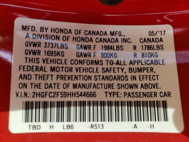 Photo 10 from auction – 2017 HONDA CIVIC LX with VIN 2HGFC2F59HH544666