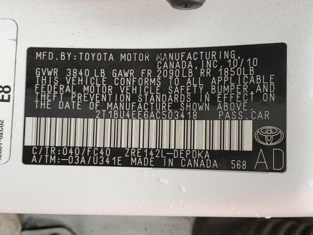 Photo 10 from auction – 2010 TOYOTA COROLLA BA with VIN 2T1BU4EE6AC503418