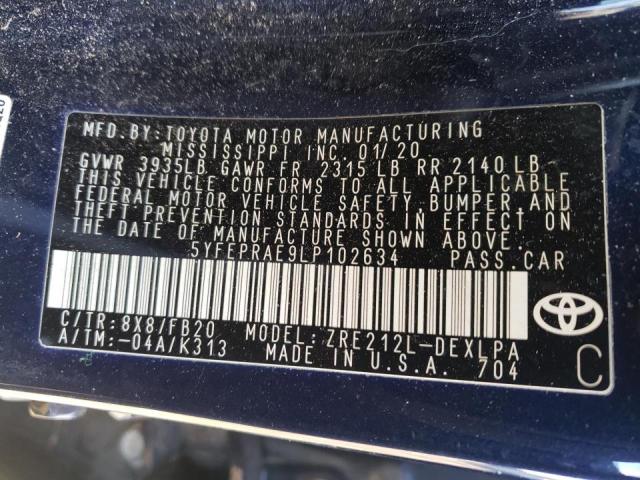 Photo 10 from auction – 2020 TOYOTA COROLLA LE with VIN 5YFEPRAE9LP102634