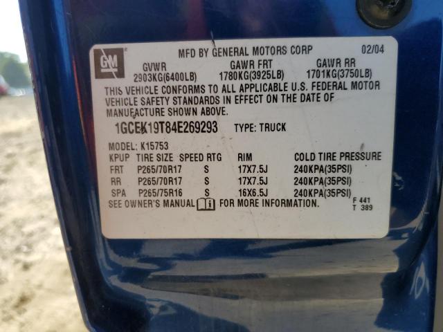 Photo 10 from auction – 2004 CHEVROLET SILVERADO with VIN 1GCEK19T84E269293