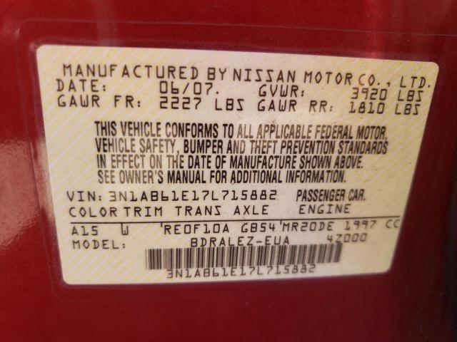 Photo 10 from auction – 2007 NISSAN SENTRA 2.0 with VIN 3N1AB61E17L715882