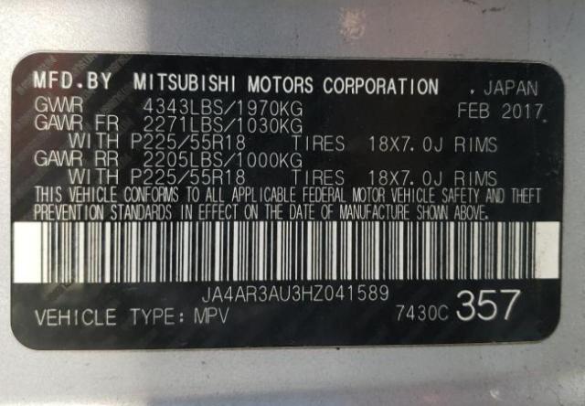 Photo 10 from auction – 2017 MITSUBISHI OUTLANDER with VIN JA4AR3AU3HZ041589