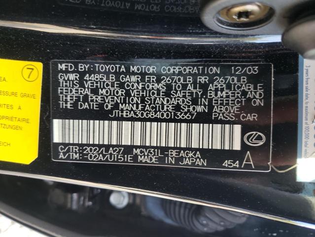 Photo 10 from auction – 2004 LEXUS ES 330 with VIN JTHBA30G840013667
