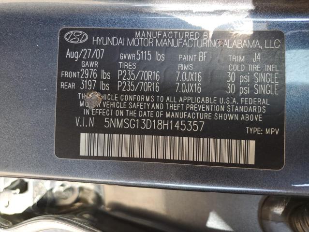 Photo 10 from auction – 2008 HYUNDAI SANTA FE G with VIN 5NMSG13D18H145357