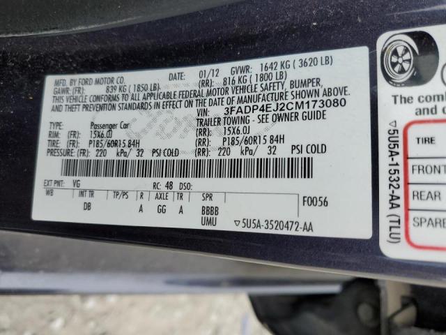 Photo 10 from auction – 2012 FORD FIESTA SE with VIN 3FADP4EJ2CM173080