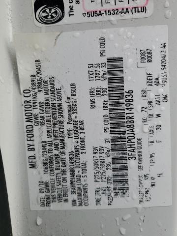 Photo 10 from auction – 2011 FORD FUSION SEL with VIN 3FAHP0JA8BR149836