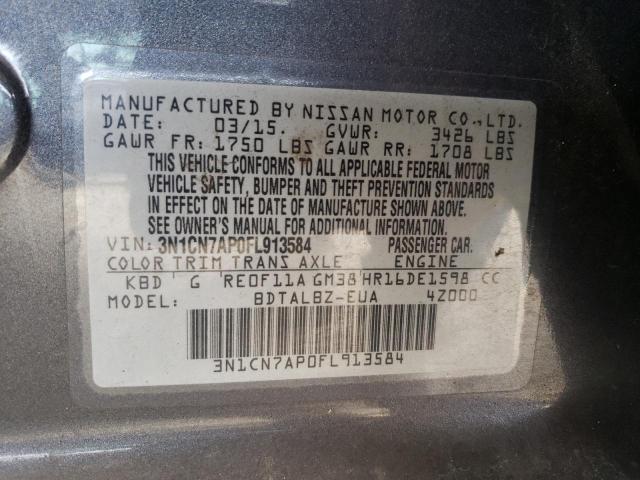 Photo 10 from auction – 2015 NISSAN VERSA S with VIN 3N1CN7AP0FL913584