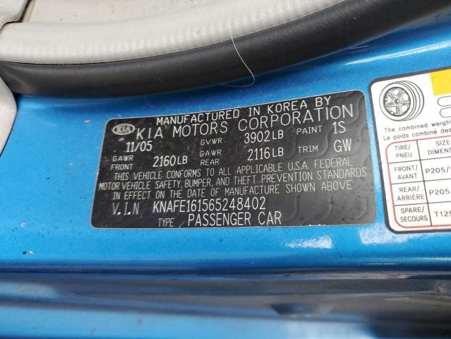 Photo 10 from auction – 2006 KIA SPECTRA5 with VIN KNAFE161565248402