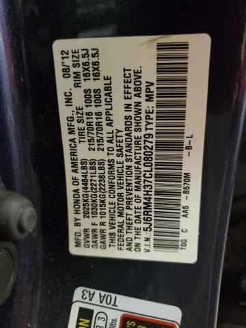 Photo 10 from auction – 2012 HONDA CR-V LX with VIN 5J6RM4H37CL080279
