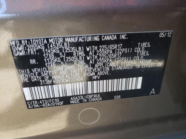Photo 10 from auction – 2012 TOYOTA RAV4 with VIN 2T3BF4DV3CW222908