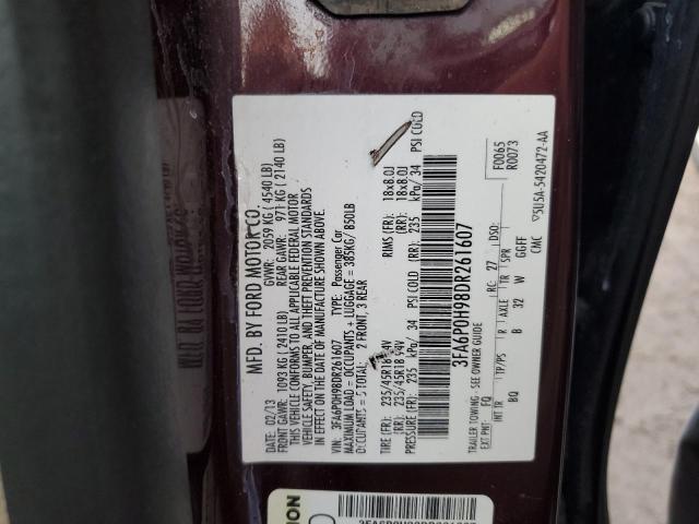 Photo 10 from auction – 2013 FORD FUSION SE with VIN 3FA6P0H98DR261607