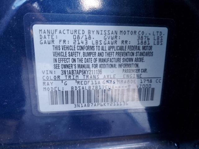 Photo 10 from auction – 2019 NISSAN SENTRA S with VIN 3N1AB7AP6KY211136