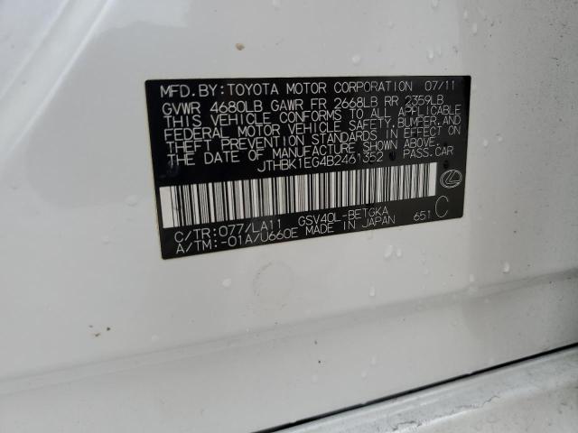 Photo 10 from auction – 2011 LEXUS ES 350 with VIN JTHBK1EG4B2461352