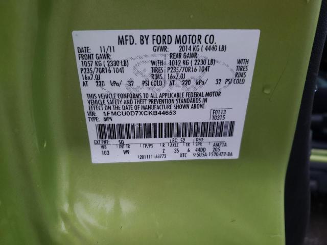 Photo 10 from auction – 2012 FORD ESCAPE XLT with VIN 1FMCU0D7XCKB44653