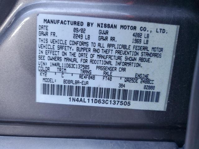 Photo 10 from auction – 2003 NISSAN ALTIMA BAS with VIN 1N4AL11D63C137505