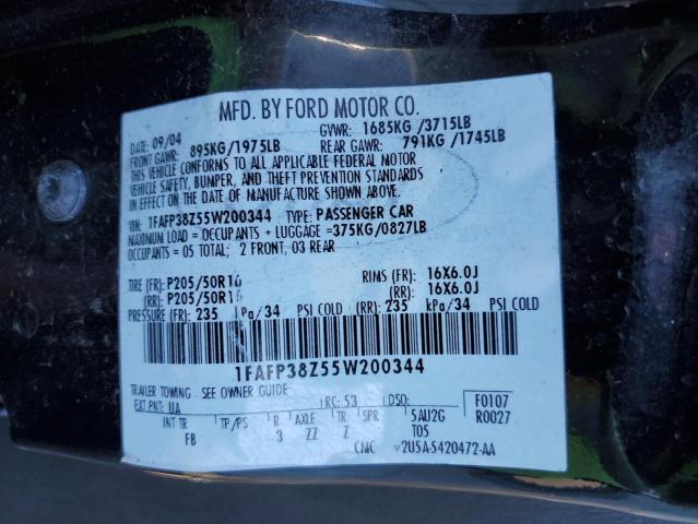 Photo 10 from auction – 2005 FORD FOCUS ZX4 with VIN 1FAFP38Z55W200344