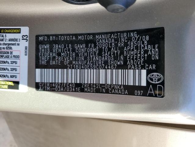 Photo 10 from auction – 2009 TOYOTA COROLLA BA with VIN 2T1BU40E59C074467