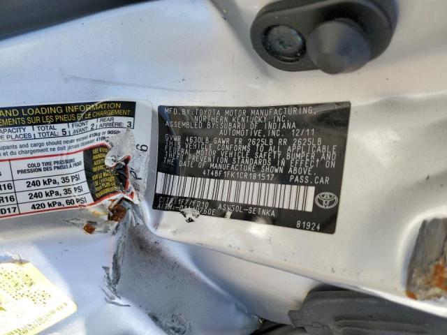 Photo 10 from auction – 2012 TOYOTA CAMRY BASE with VIN 4T4BF1FK1CR181517