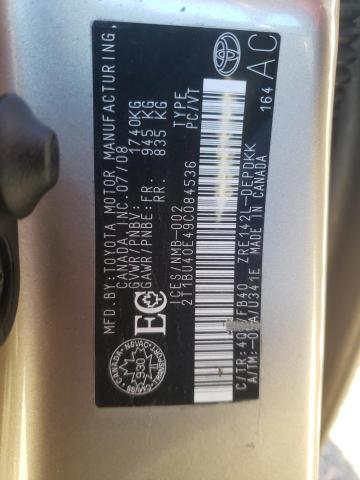 Photo 10 from auction – 2009 TOYOTA COROLLA BA with VIN 2T1BU40E49C084536