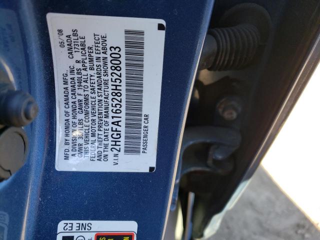Photo 10 from auction – 2008 HONDA CIVIC LX with VIN 2HGFA16528H528003