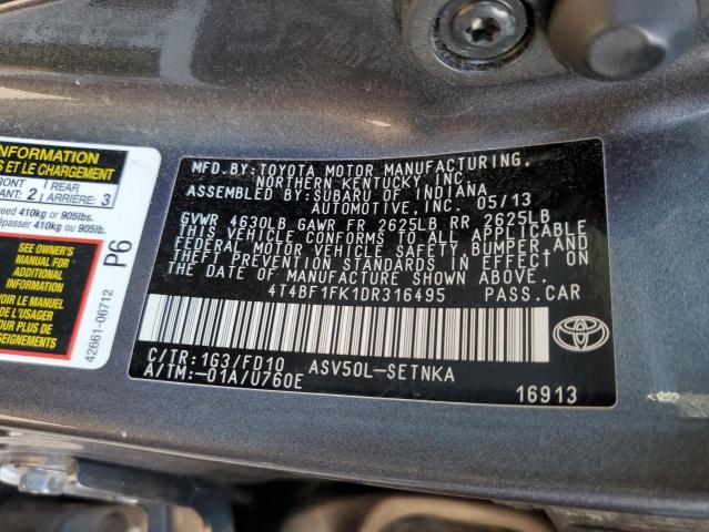 Photo 10 from auction – 2013 TOYOTA CAMRY L with VIN 4T4BF1FK1DR316495