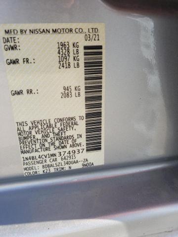 Photo 10 from auction – 2021 NISSAN ALTIMA SR with VIN 1N4BL4CV1MN374937