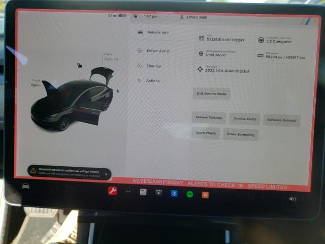 Photo 8 from auction – 2019 TESLA MODEL 3 with VIN 5YJ3E1EA6KF193247