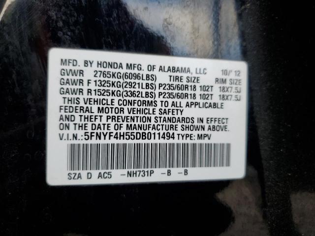Photo 10 from auction – 2013 HONDA PILOT EXL with VIN 5FNYF4H55DB011494