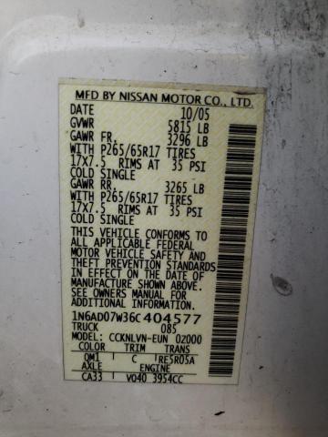 Photo 10 from auction – 2006 NISSAN FRONTIER C with VIN 1N6AD07W36C404577