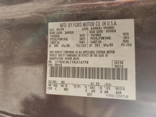 Photo 10 from auction – 2000 FORD F150 with VIN 1FTRX18L1YKA16778
