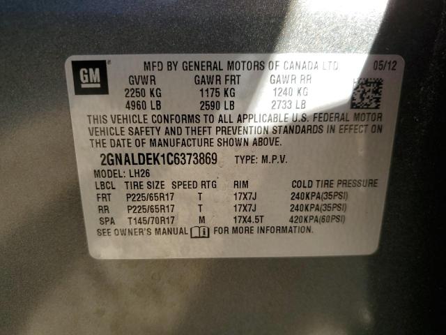 Photo 10 from auction – 2012 CHEVROLET EQUINOX LT with VIN 2GNALDEK1C6373869