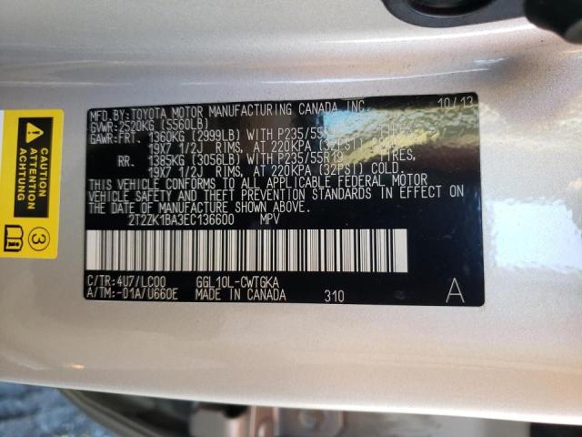 Foto 10 de la subasta – 2014 LEXUS RX 350 con VIN 2T2ZK1BA3EC136600