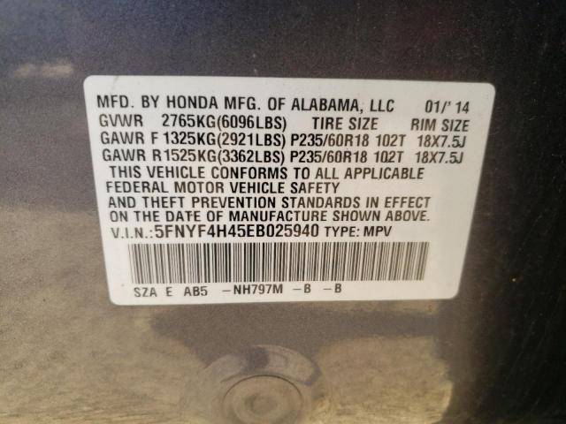 Photo 10 from auction – 2014 HONDA PILOT EX with VIN 5FNYF4H45EB025940