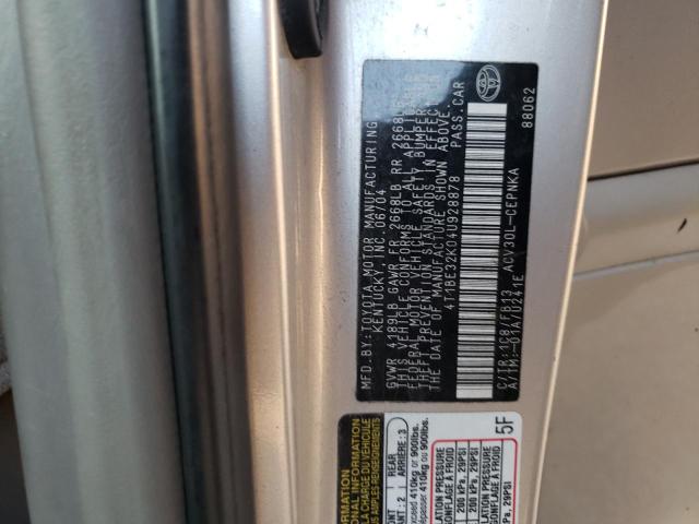 Photo 10 from auction – 2004 TOYOTA CAMRY LE with VIN 4T1BE32K04U928878