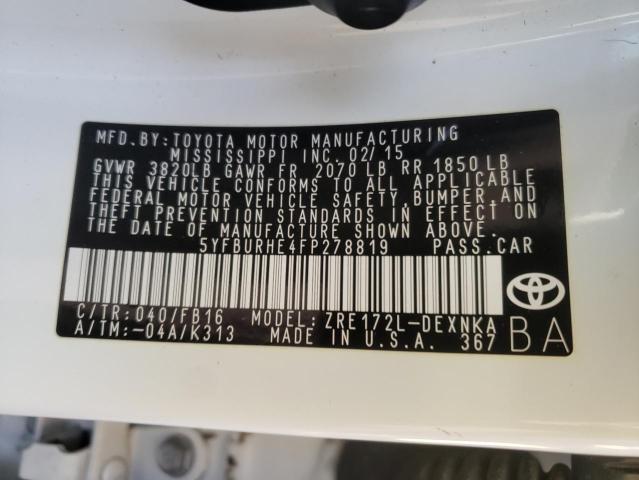 Photo 10 from auction – 2015 TOYOTA COROLLA L with VIN 5YFBURHE4FP278819