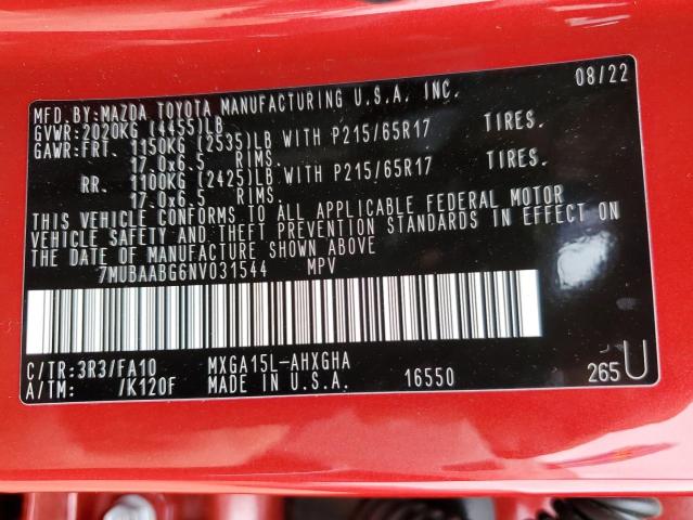Photo 10 from auction – 2022 TOYOTA COROLLA CR with VIN 7MUBAABG6NV031544